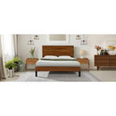 Mid-Century Modern Solid Wood Bed Frame King Size Platform Bed with Six-Piece Headboard Design, No Box Spring Needed, Brown