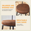 Fashionable Ergonomic Bar Chairs with Brown Technology Fabric Cushions, Black Metal Legs, 35.5 Inches.Set of 2.