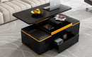 [Video Provided] U-Can Lift-Top Coffee Table with 4 Storage Stools, Modern Space Saving Center Table with Foldable Top, Multi-Functional Adjustable Coffee Table for Living Room