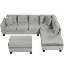 Modern Sectional Sofa with Storage Ottoman, L-Shape Couch with 2 Pillows and Cup Holders, Gray Velvet, 105 inch