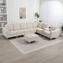 Convertible Sectional Corduroy  Sofa with Storage Ottoman,Cupholders, USB Ports for Living Room Apartment,Beige