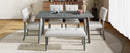 6PCs Dining Room Table Set, Rustic Farmhouse Dining Room Rectangular Table with 4 Upholstered Chairs and Bench, Solid Wood Kitchen Dining Table Set for 6 Persons