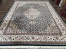 Sino Persian Rug 9x12, Dark Green and Ivory, Medallion, Mahi Herati, Elegant Oriental Carpet, Wool Hand Knotted Traditional Room Sized Rug