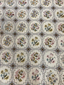 Needlepoint Rug 10x14, Wool Handmade Vintage Needlepoint Carpet, Floral Panel Design, Ivory/Cream