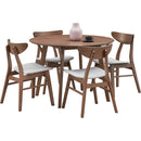 Wooden Dining Table Set, Modern Simple Design Round Kitchen Table and Fabric Upholstered Dining Chairs for Dining Room, Kitchen, Saving Space(1 Table with 4 Chairs),Walnut