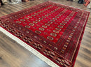 Red Turkoman Bokhara Rug 8x11, Pakistani Turkmen Carpet, Vintage Traditional Area Rug