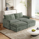 Corduroy fabric 2-seater comfortable cloud sofa with 2 movable footrests for living room, oversized deep-seat recliner, upholstered large-size deep-seat sofa with 2 cushions