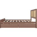 Queen Size Wood Storage Platform Bed with 4 Drawers, Rattan Headboard, Espresso