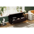 TREXM Classic Shoe Bench with Cushion and Three Drawers, Fluted Entryway Bench with Storage for Living Room, Entryway, and Hallways (Espresso)
