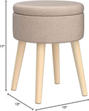 Khaki Linen Storage Velvet Upholstered Ottoman With Tray
