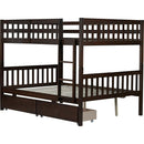full Over full Rubber Wood Bunk Bed with 2 Drawers, Convertible into 2 full Beds, full Size Bunk Bed with Ladder and Safety Guardrails ,Espresso