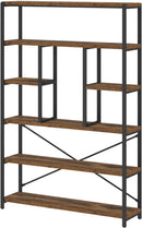 Rustic Industrial 6 Tier Bookcase Brown Wood Black Metal