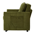 Upholstered Convertible Sleeper Sofa with Adjustable Backrest, Side Pockets, Storage Basket, Green Chenille, 31.5'