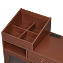 Modern Makeup Vanity Desk with Drawers, Cabinet & Charging Port, Space-saving Dressing Table Set with Stool for Small Places, Walnut