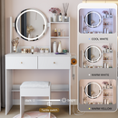 17' Round LED Mirror Vanity Table+Cushioned Stool, Equipped With 2 AC+2 USB Power Socket, Big Mirror, Touch Switch, 3 Colors, Adjustable Brightness, Large Desktop, Multi-layer High Capacity Storage