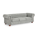 Chesterfield Sofa Tufted Linen Upholstered 3-Seater Sofa Scrolled Arms with Nailhead Decoration, Gray (88.5''x37''x28'')