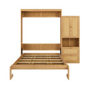 Full Size Solid Wood With Rattan Murphy Bed Cabinet Space-Saving Bed with 1 Side Cabinet Storage Shelf, Perfect for Guest Room, for Bed Room, Guest Room, Home Office, Natural