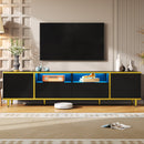 U-Can 70.9'' Modern TV Stand for TVs up to 80 Inches, Entertainment Center with 2 Shelves and  LED Lights, TV Storage Cabinet with 2 Drawers, 2 Cabinets and Metal Legs for Living room