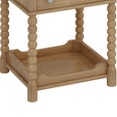 Retro Style Nightstand with Drawer and Open Shelf for Bedroom, Bedside Table with Turned Legs and Metal Handle,Natural