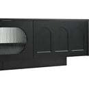 TV Stand with Fluted tempered Glass Doors for TVs Up to 95", Functional Media Console with Arched Cabinet Doors, Entertainment Center with APP-Controlled LED Light for Living Room, Black