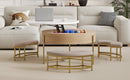 Modern Round Lift-Top Coffee Table with Storage & 3 Ottoman White & Natural