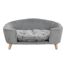 Elevated Dog Bed Frame for Small Dog, Corduroy Pet Couch Bed with Rubber Wood Legs and Supportive Foam, Gray, Easy Assembly