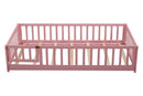 Twin size Floor Platform Bed with Fence and Door ,Pink