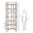 Modern 7 Shelf Bookcase with Thickened Iron Frame and Laminate in Brown MDF