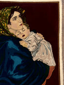 Small Persian Tabriz Pictorial Rug 2x2, Mother Holding Child, Very Fine 340 KPSI, Maroon