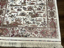 Turkish Silk Hunting Scene Rug 4x6, Ivory, Bamboo Silk, New