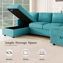 Convertible U-shaped Sectional Sofa with Storage Chaise Lounges & USB Ports, Teal, Twill Polyester, 103.9'