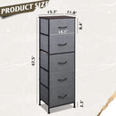 Dark Grey Fabric Dresser 5 Drawer Tall Storage Unit