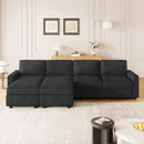 Convertible U-shaped Sectional Sofa with Storage Chaise Lounges and USB Ports, Black Twill Polyester, 103.9 Inches