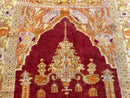 Antique Turkish Prayer Rug 4x6, Red and Golden Mustard, Mihrab Design, Anatolian Carpet