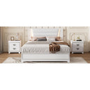 Queen Size PU Upholstered Bed, Headboard with LED Light Strips and Sparkling Shiny Decoration, No Box Spring Required, White