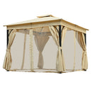 TREXM 10x10 Outdoor Gazebo Tent with Double Roofs, Patio Gazebo with Mosquito Netting and Privacy Screens, Patio Canopy for Shade and Rain for Backyard, Garden, Lawn and Deck (Beige)