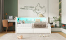 Upholstered Twin Size Platform Bed with USB Ports and LED Belt, With 2 Drawers, White