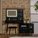 Modern Makeup Vanity Desk with Mirror and Lights, Retractable Design, Black Engineered Wood, 58.50 x 15.80 x 52.30 inches