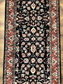 Pak Persian Runner Rug 2.8 x 10, Dark Blue, Floral Allover, Wool