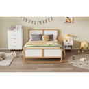 Modern Style Queen Size Solid Wood Platform Bed for Kids, Teens, Adults, No Need Box Spring, Walnut and White