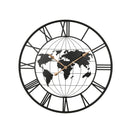 36 Inch Large Black Metal Wall Clock, Modern Silent World Map Wall Clock with Gold Pointers, Decorative for Living Room, Entryway, Dinning Room, Bedroom