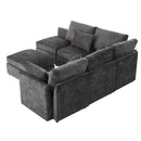 85.4' Sectional Sofa Modular Sofa U-shaped Sofa Couch Sofa Bed L-shaped Sofa with a Movable Ottoman and Two USB Ports for Living Room, Black