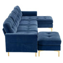 Elegant Convertible L-Shape Sectional Sofa Couch with Movable Ottoman, Velvet Upholstery, Blue