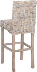 Grey Wash Rattan 30 Inch Bar Stool With Parsons Legs