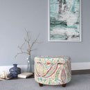 Large Upholstered Round Storage Ottoman Living Room