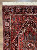 Fine Persian Bidjar Rug 3x5 ft, Ruby Red and Black, Geometric Medallion, Hand Knotted Semi Antique Oriental Bijar Carpet, Wool Area Rug, Tribal Rug