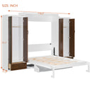 Queen Size Murphy Bed Wall Bed with Closet ,Drawers and Table,White