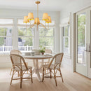 28 Inch Rattan Chandelier Antique Brass Five Light Pendant With Flower Shade Lamps