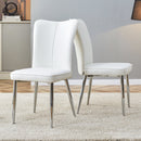 Modern Minimalist Dining Chairs Office Chairs Set with White PU Seats and Silver Metal Legs