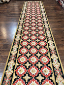 Runner Rug 4x19, Panel Design Rug, Custom Made Stark Runner Carpet, Wool, Vintage 4 x 19 Hallway Rug, European Design, Red Black Ivory Tan